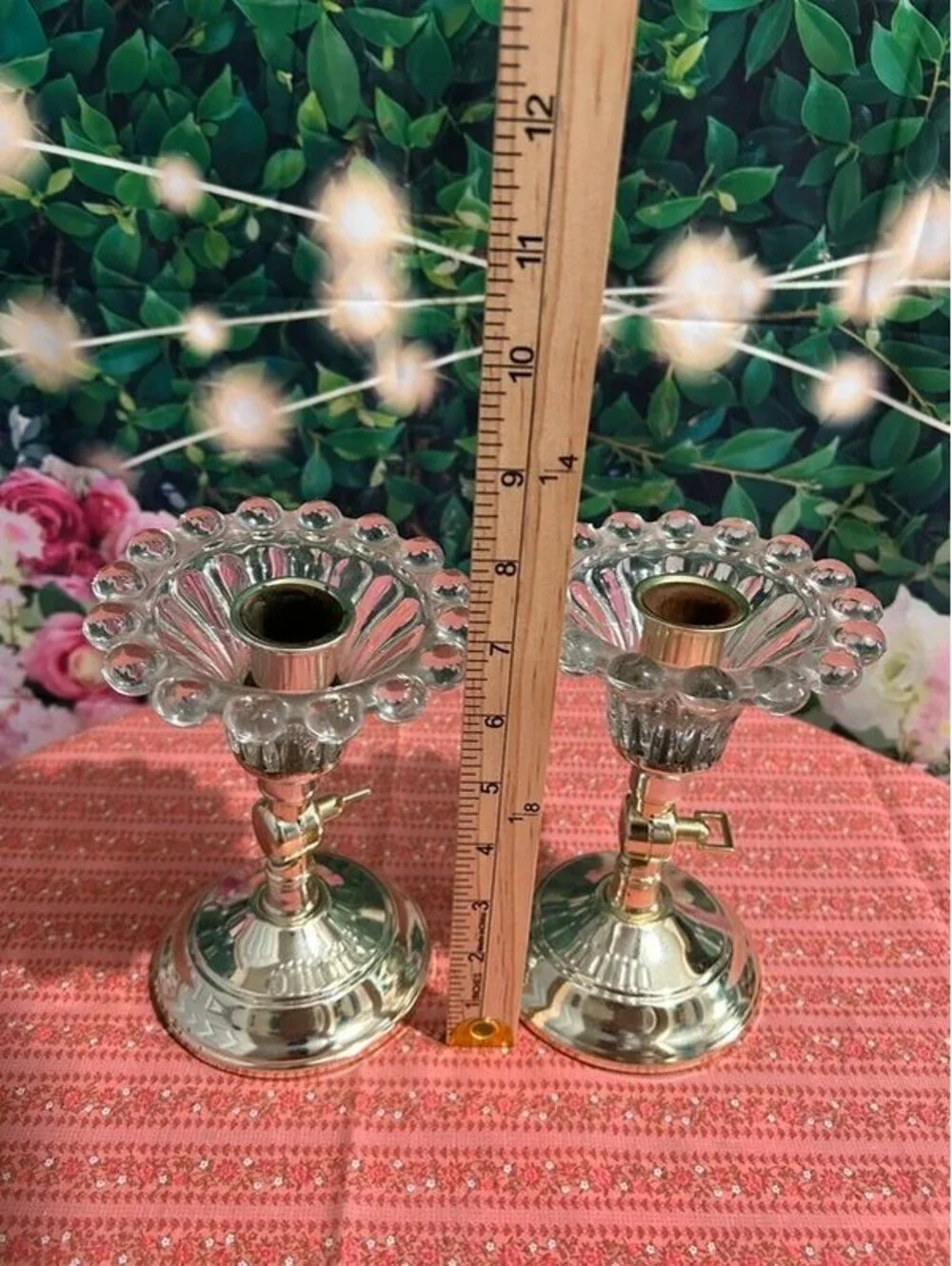 VTG 1950s Pair MCM Clear Glass Fluted Swivel Wall Sconces Brass Backplate Set